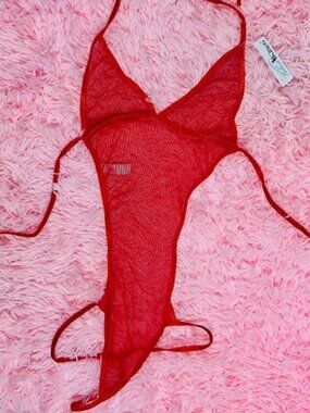 NWT Velvet Kitten red fishnet one piece teddy size S/M